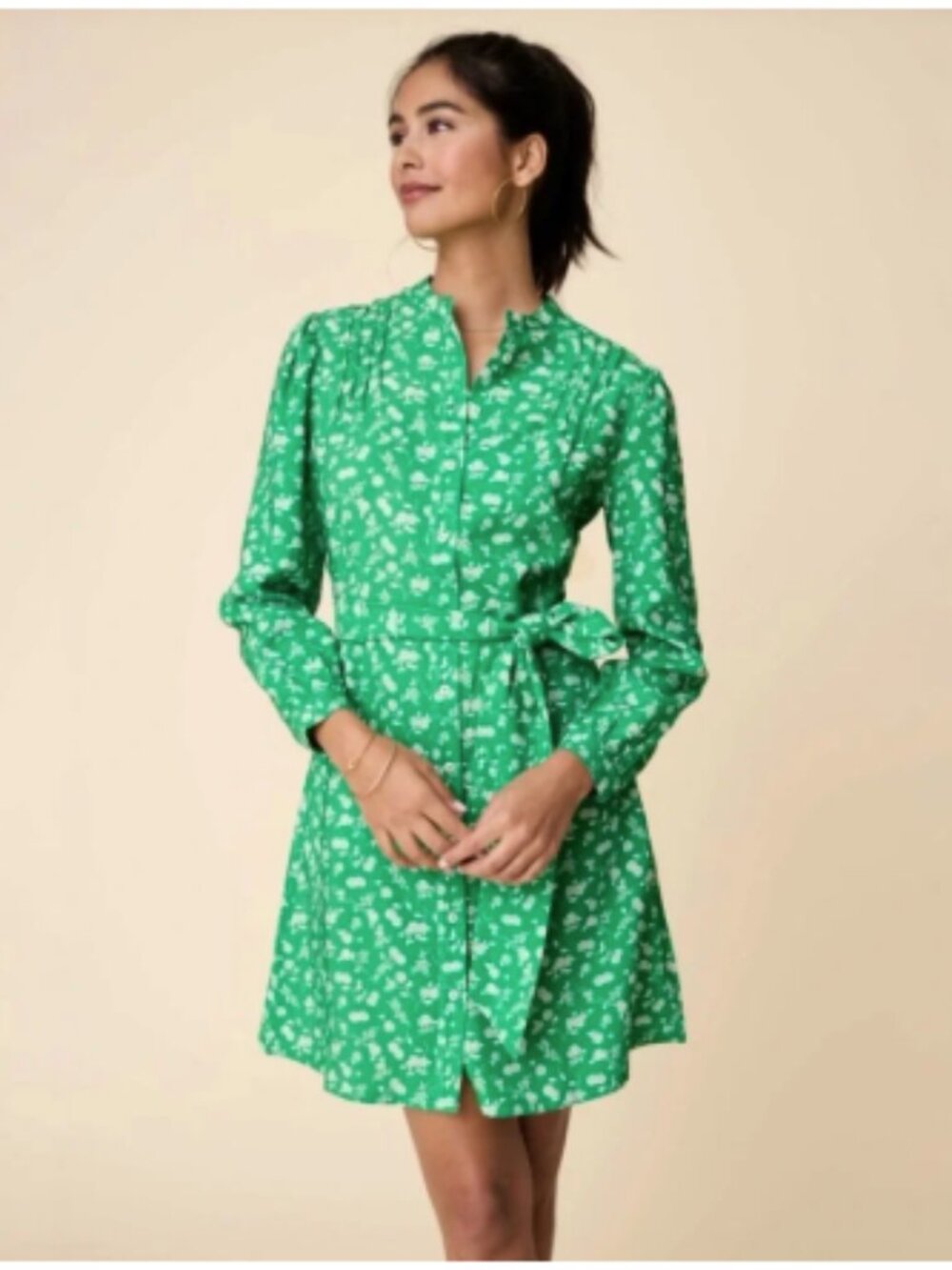 Untuckit Band-Collar Virginia Shirt Dress Green‎ Floral Size 10